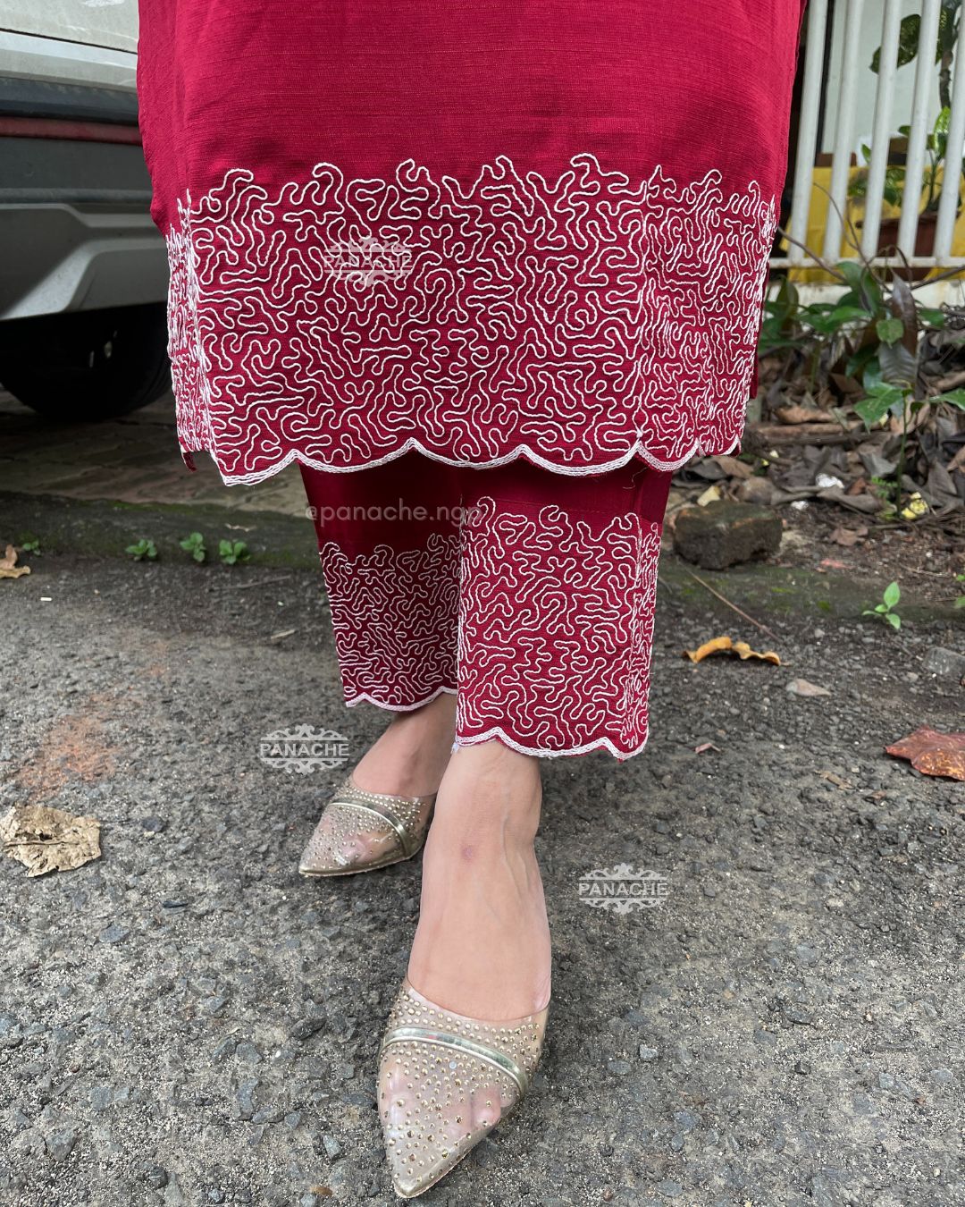 Maroon embroidered coords