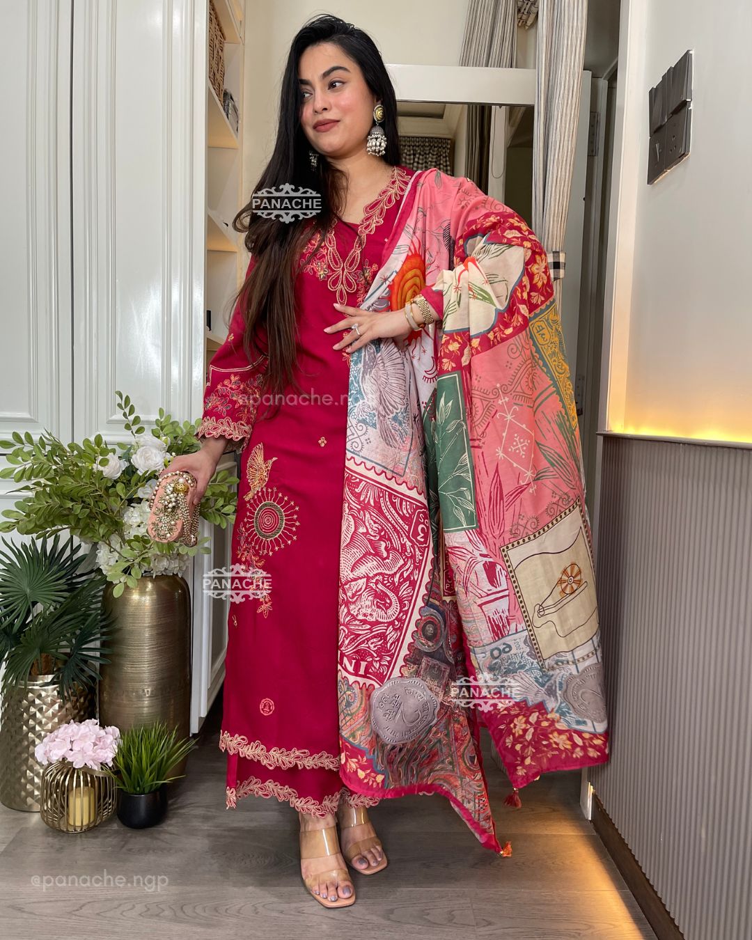 Cutwork embroidered suit