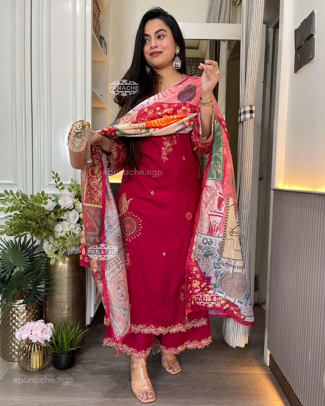 Cutwork embroidered suit