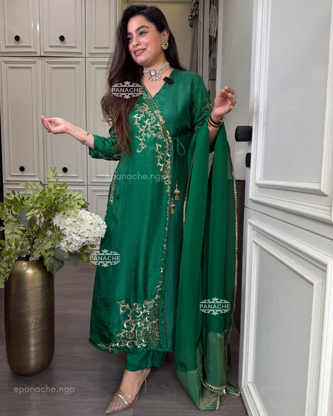 Emerald angrakha suit set