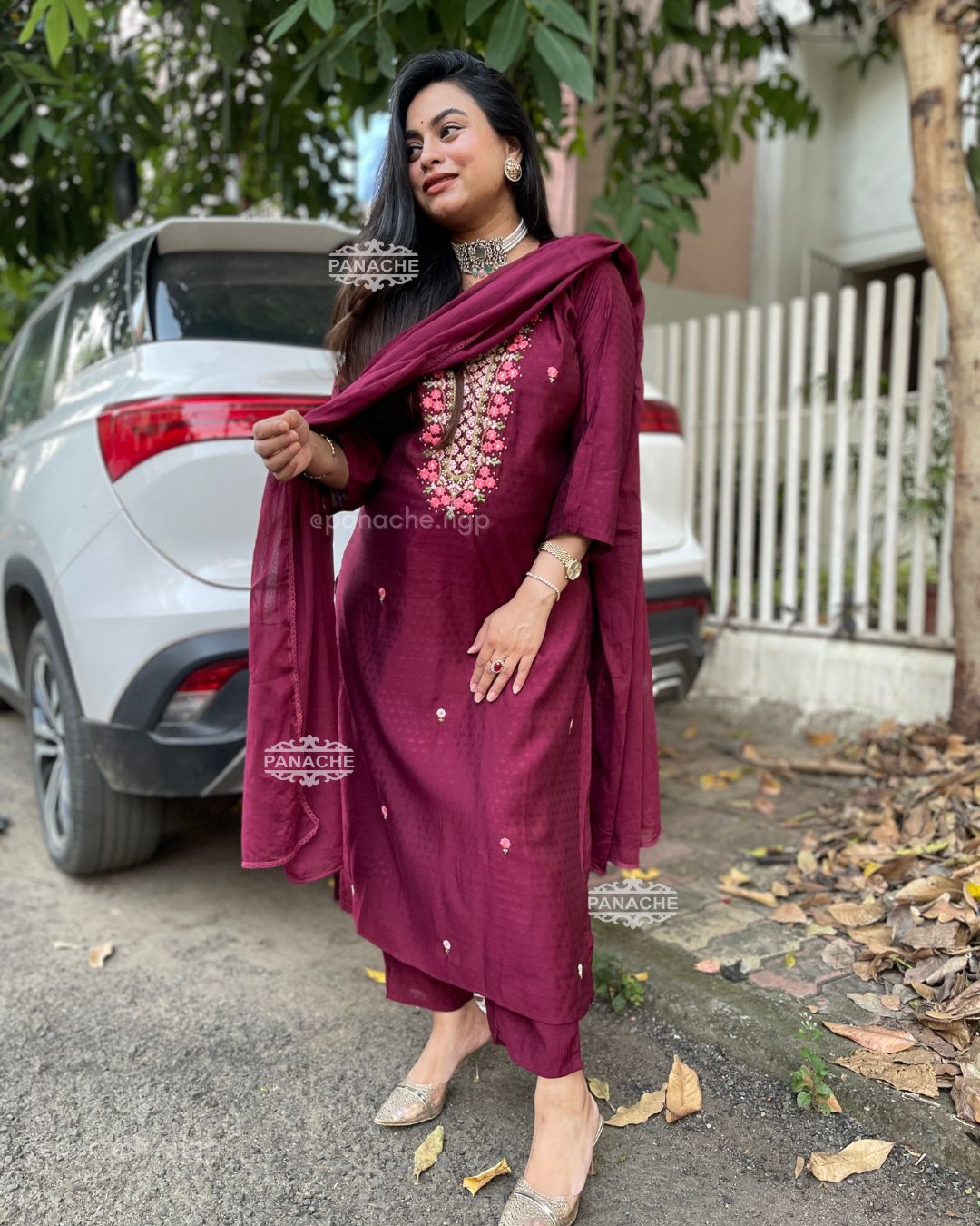 Maroon Embroidered cotton sets