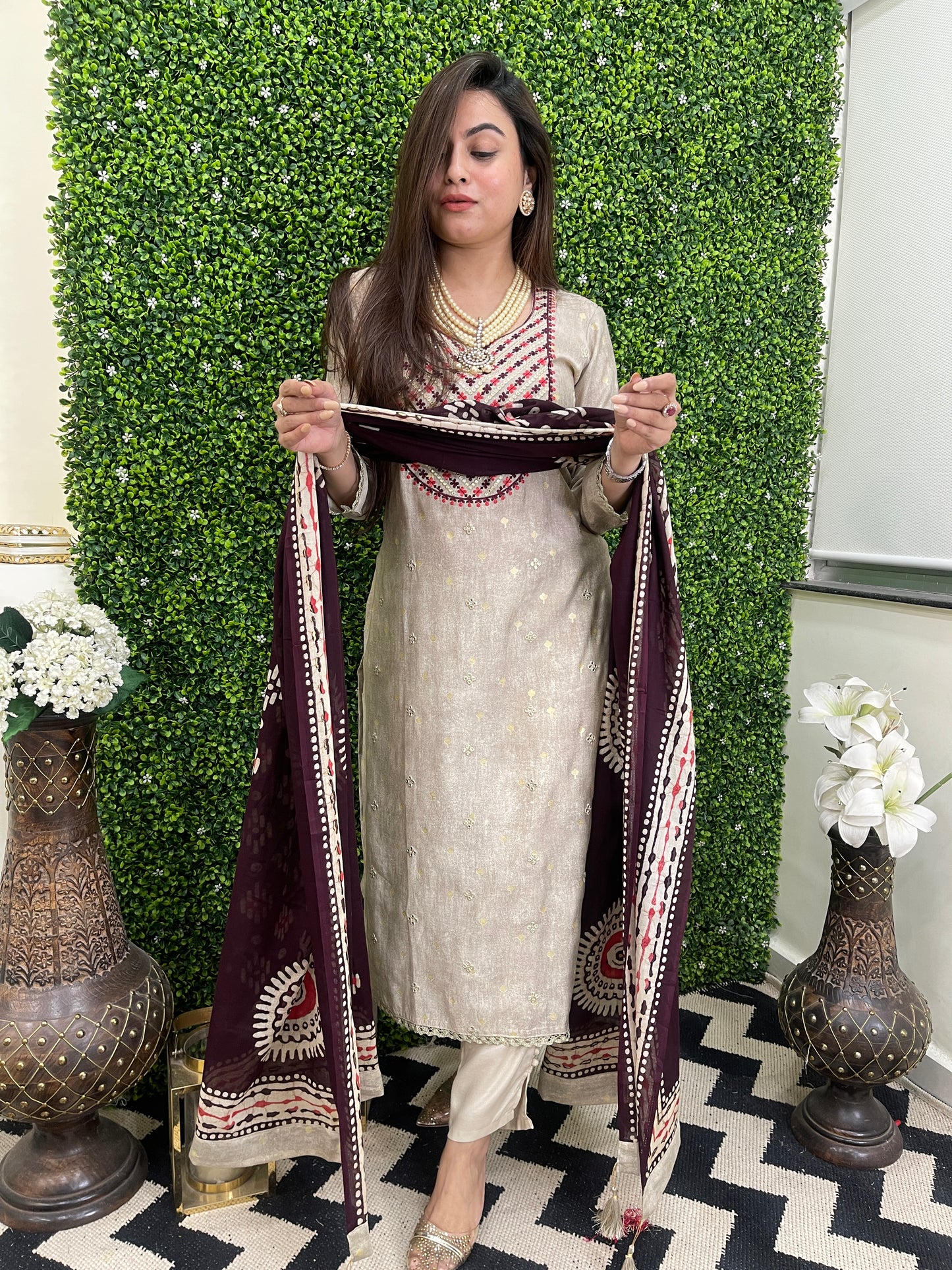 Semi formal set with ikkat dupatta