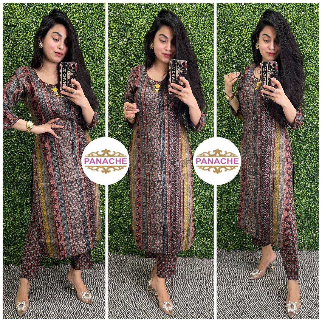 Muslin print on print kurta pant set