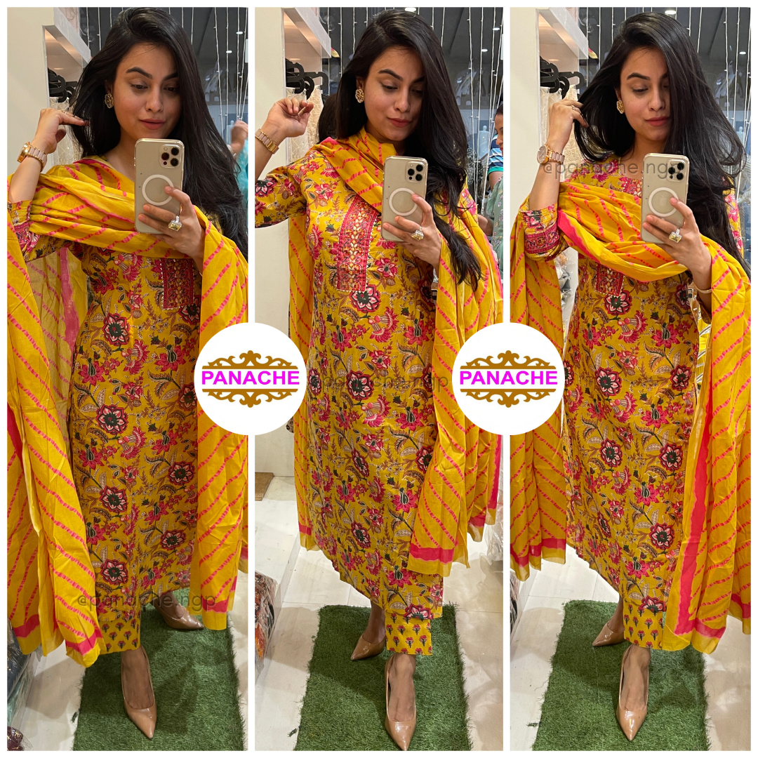 Cotton yellow floral set