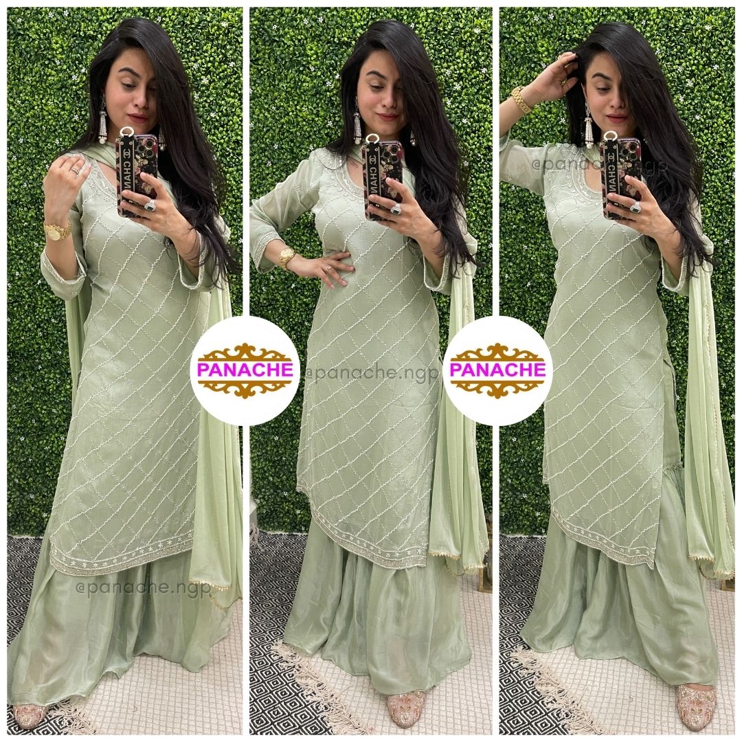 Single Shade Sharara Set