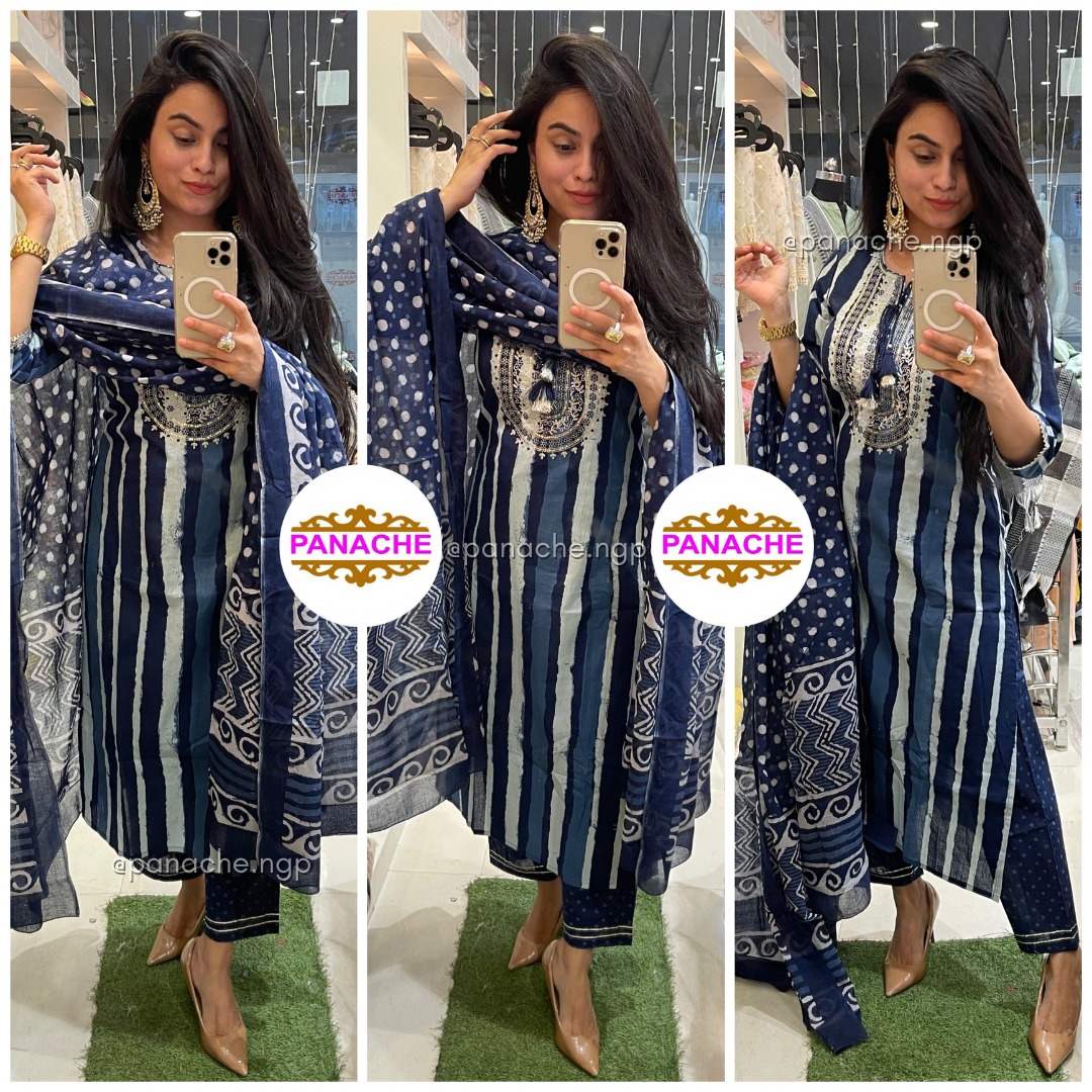 Indigo Cotton Kurta Pant Set