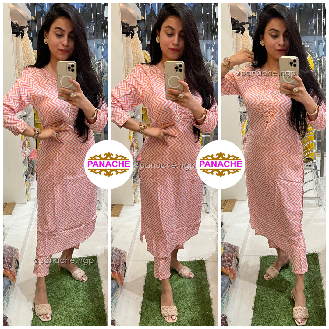 Print on print kurta pant set