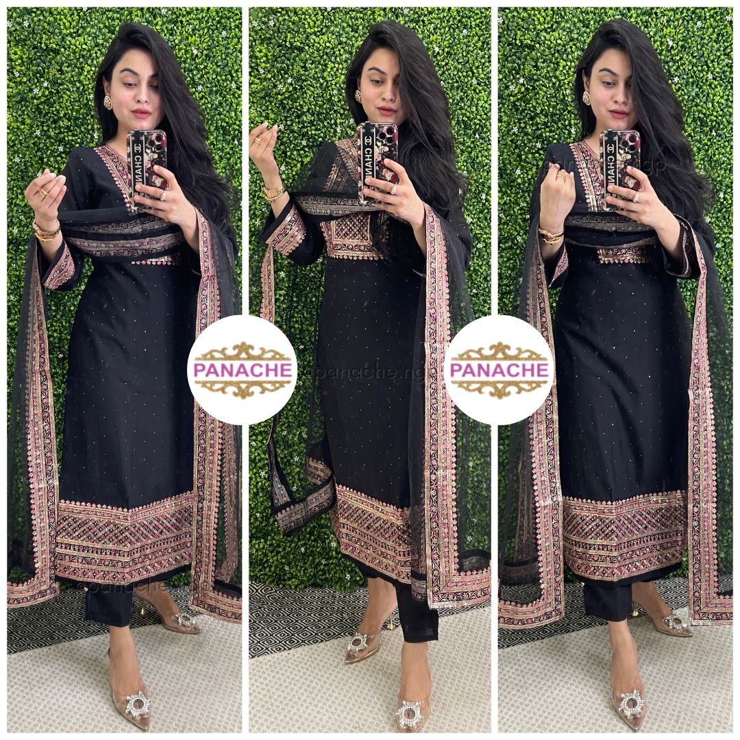 Embroidery on kurta neckline daman