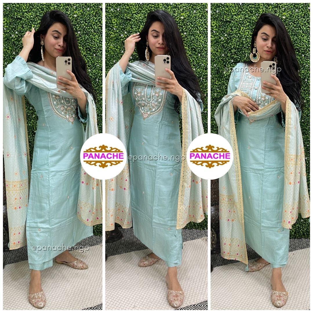 Icy Blue Silk Set