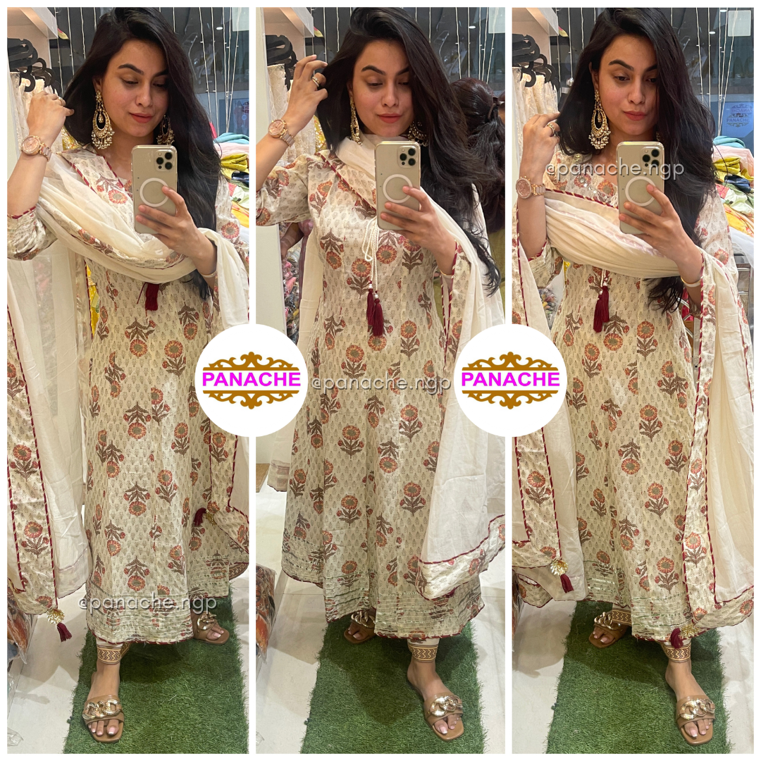 Cotton off-white Anarakli Set