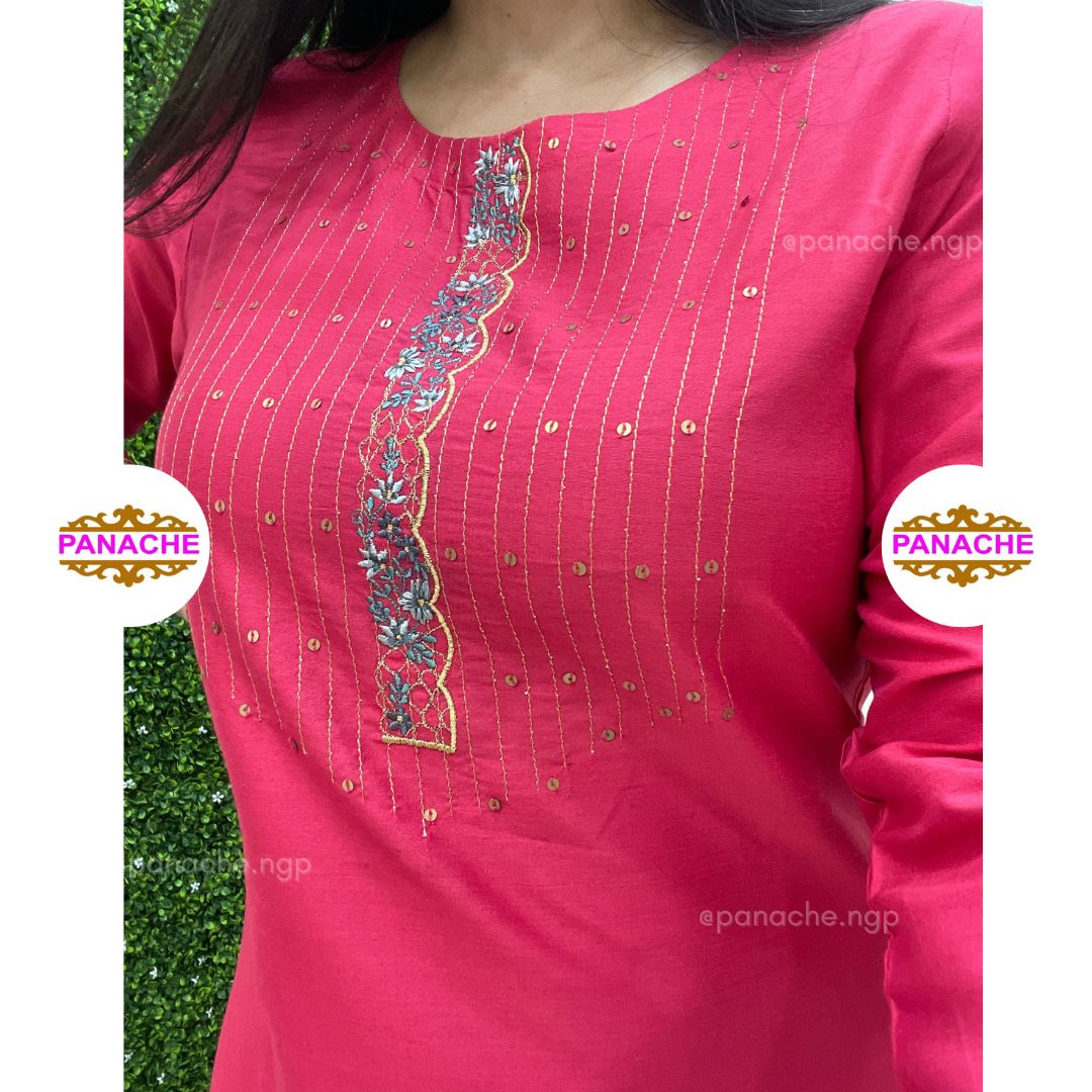 Cherry Red Cotton Silk Set