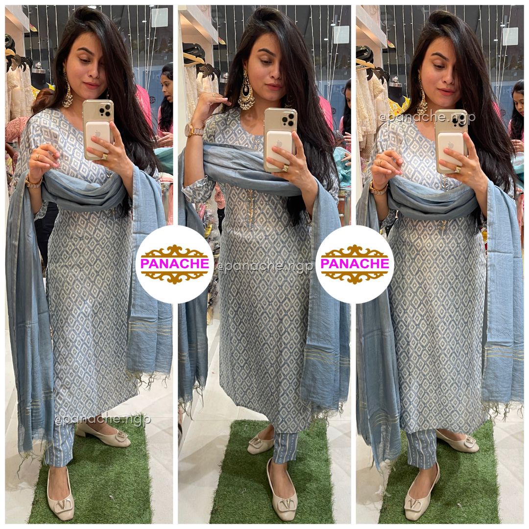 Muslin print on print kurta pant set