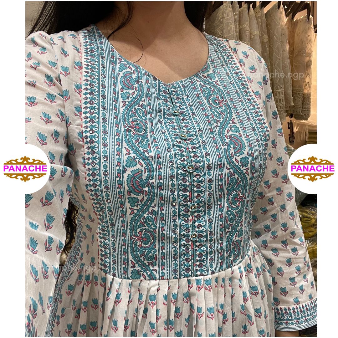 Sky blue block print kurta
