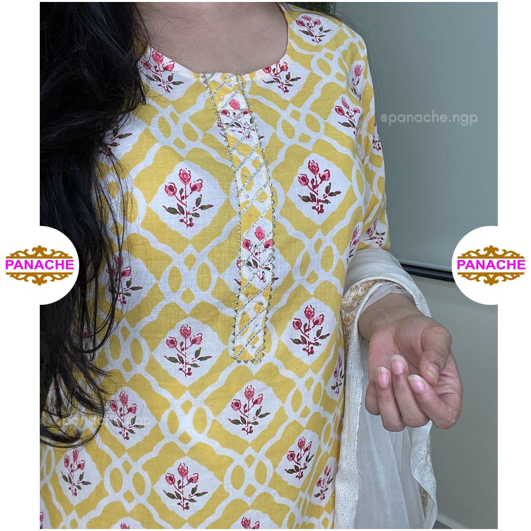 Printed cotton Kurtis with Lakhnavi pants & Organza gota dupatta