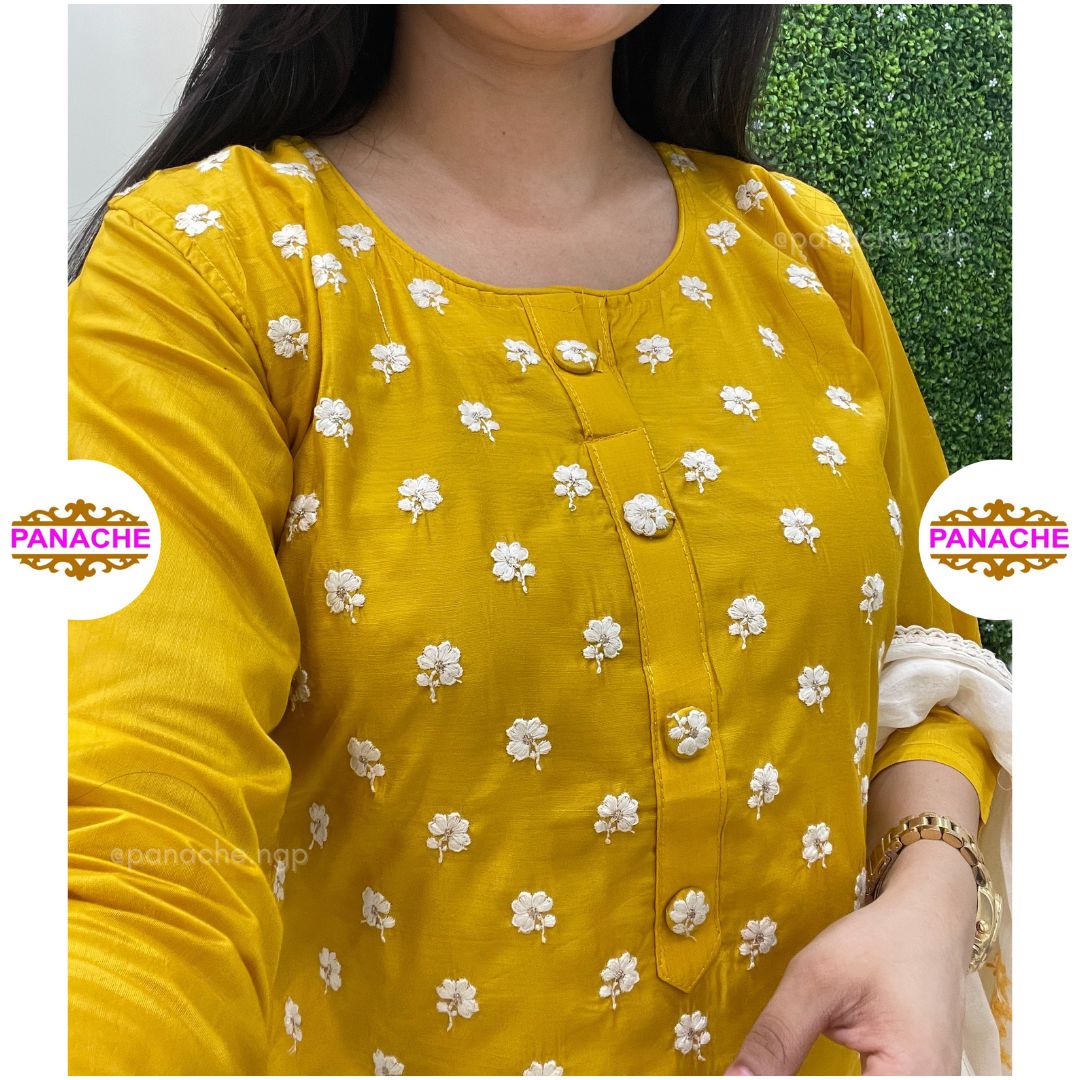 Round neck kurta with embroidery