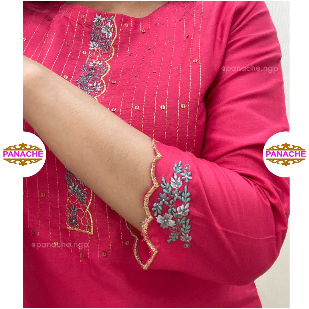 Cherry Red Cotton Silk Set
