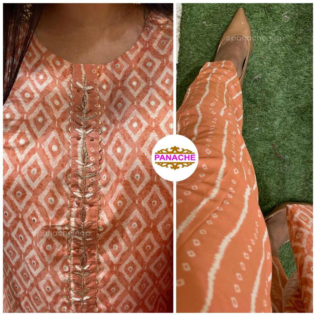 Muslin print on print kurta pant set