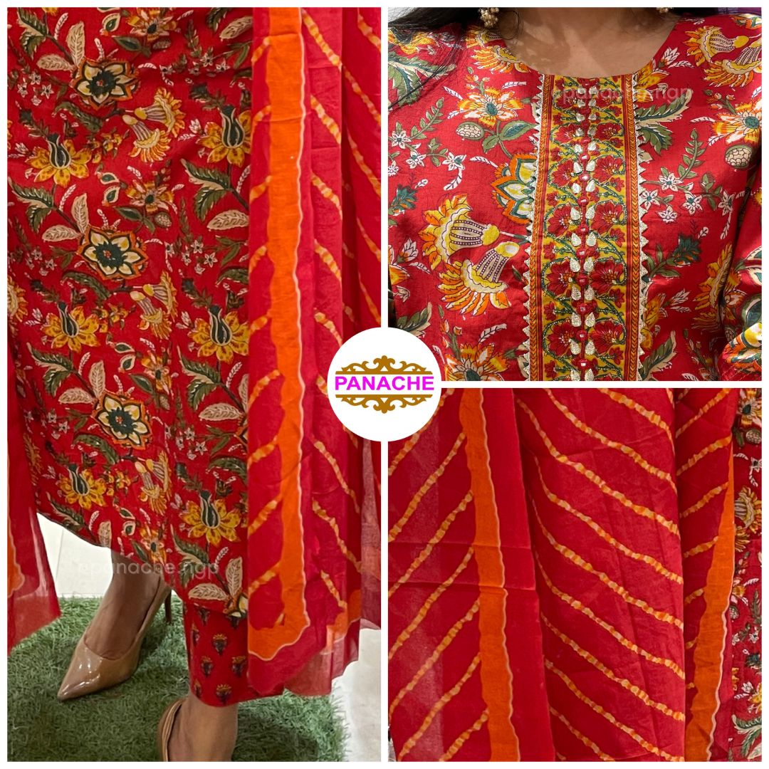 Deep Red Leheriyan Dupatta Set