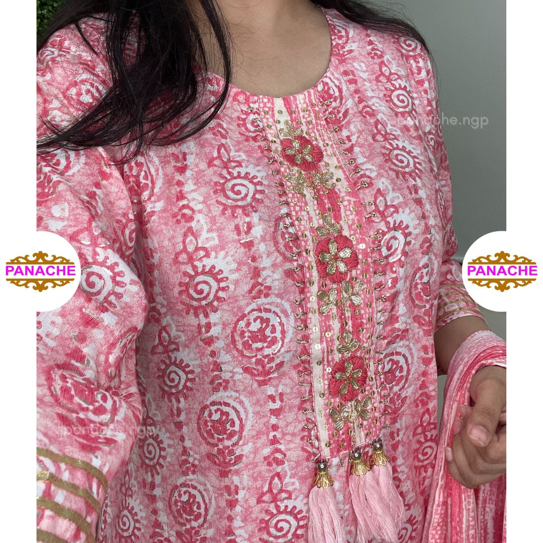 Print on Print Muslin Chic Kurta Pant Dupatta Set