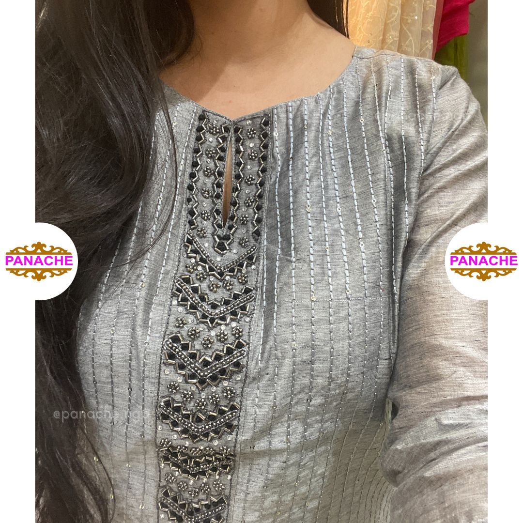 Cotton silk oxidize embroidery kurta pant & floral dupatta set