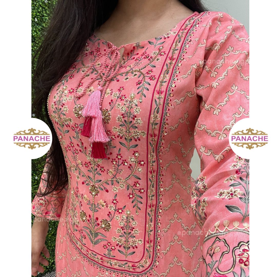 Linen Muslin print on print kurta pant set
