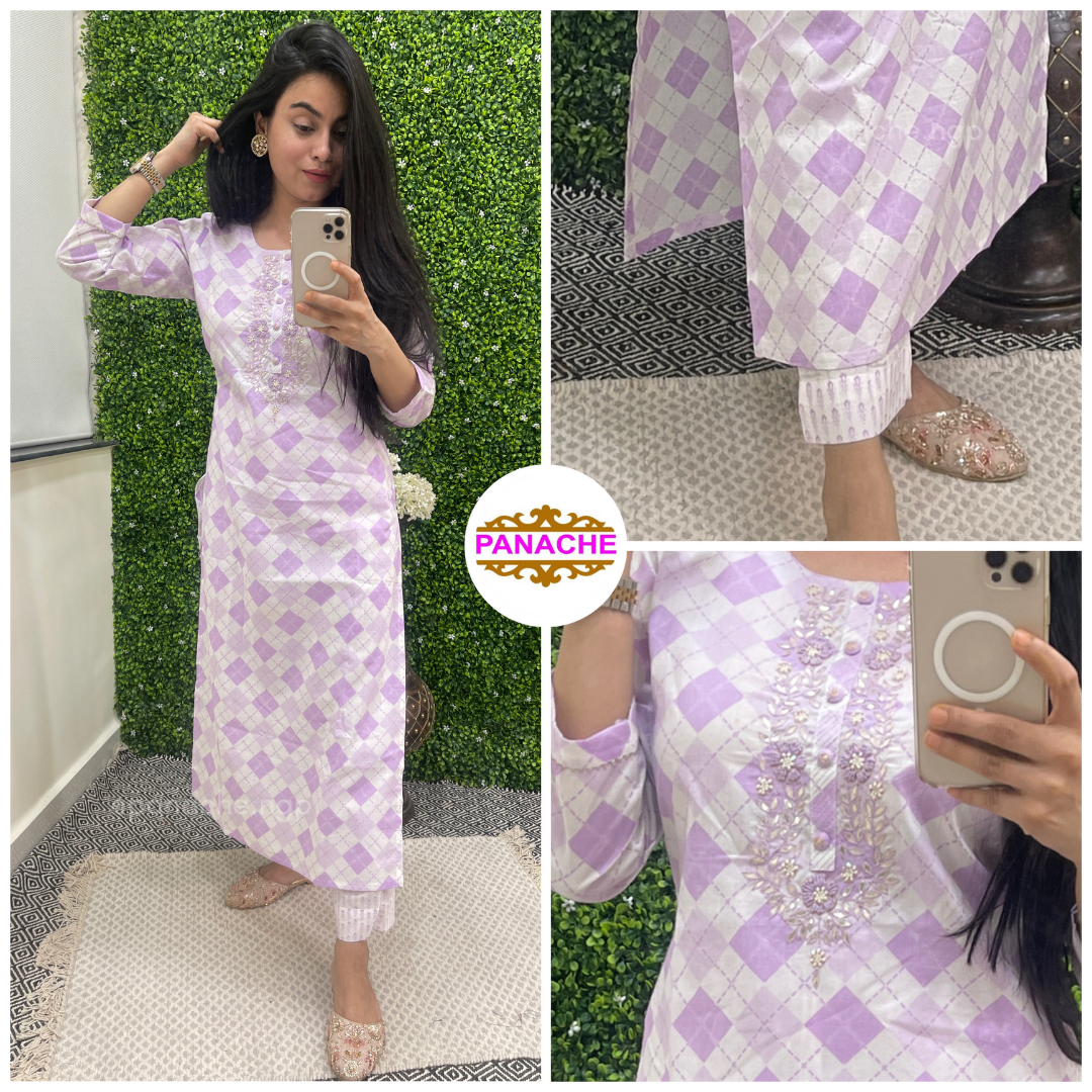 Lilac print on print cotton budget set