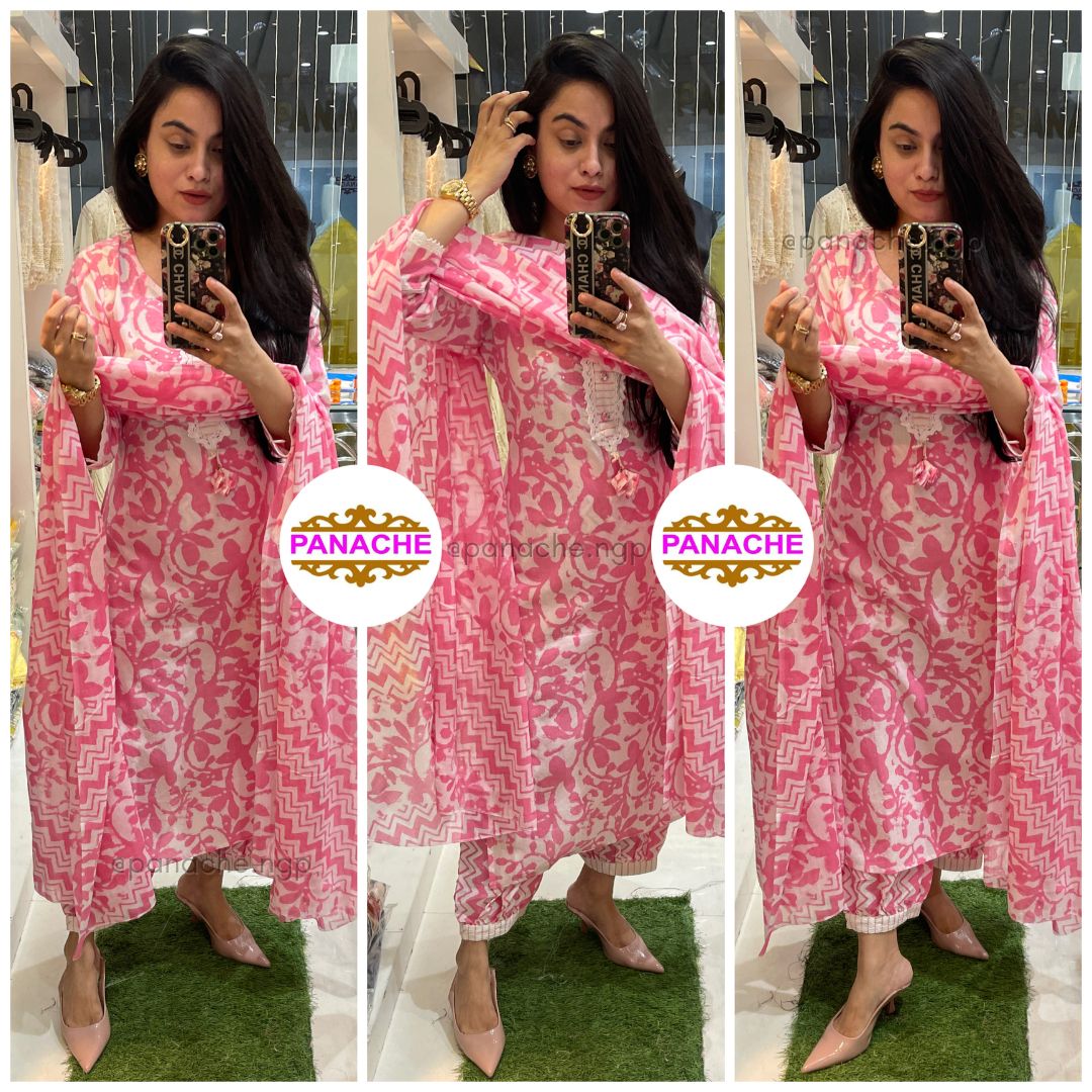 Cotton block print kurta set