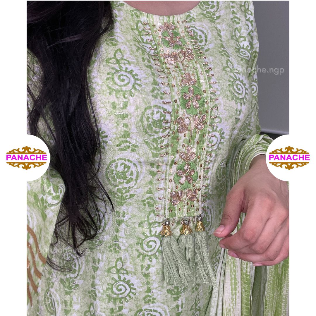 Print on Print Muslin Chic Kurta Pant Dupatta Set