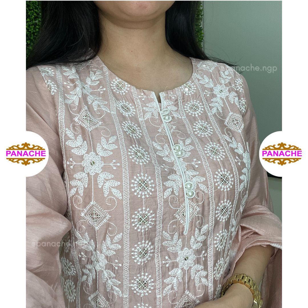 Lucknowi thread work on kurta