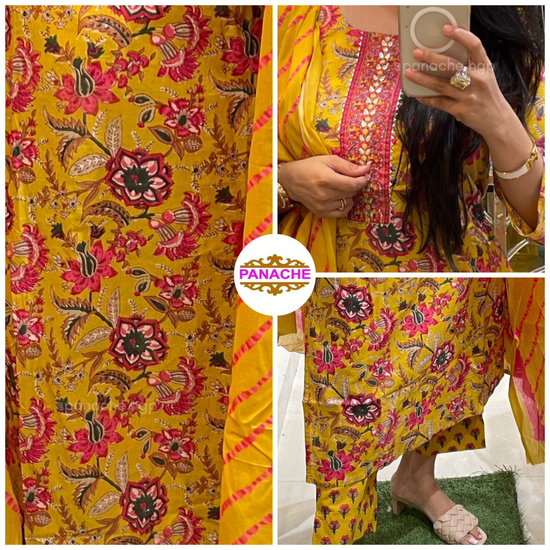 Cotton yellow floral set