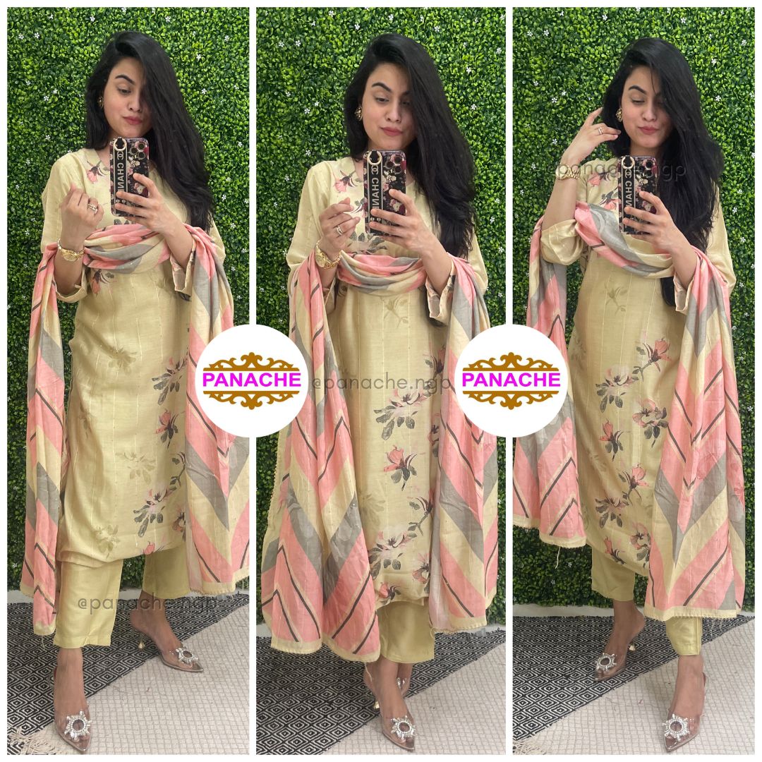 Muslin printed kurta dupatta and pant set