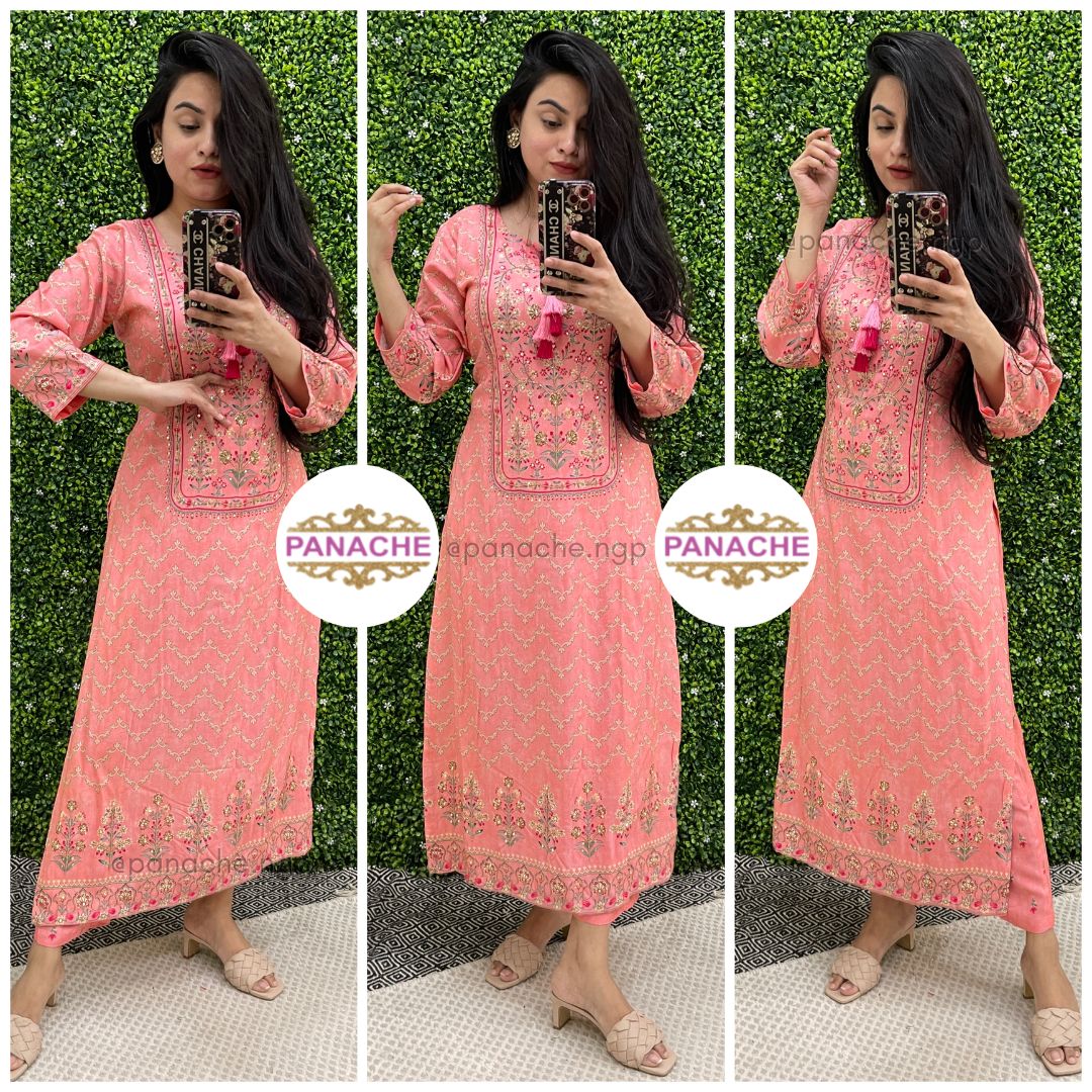Linen Muslin print on print kurta pant set
