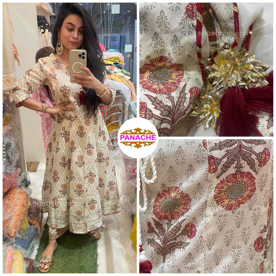 Cotton off-white Anarakli Set