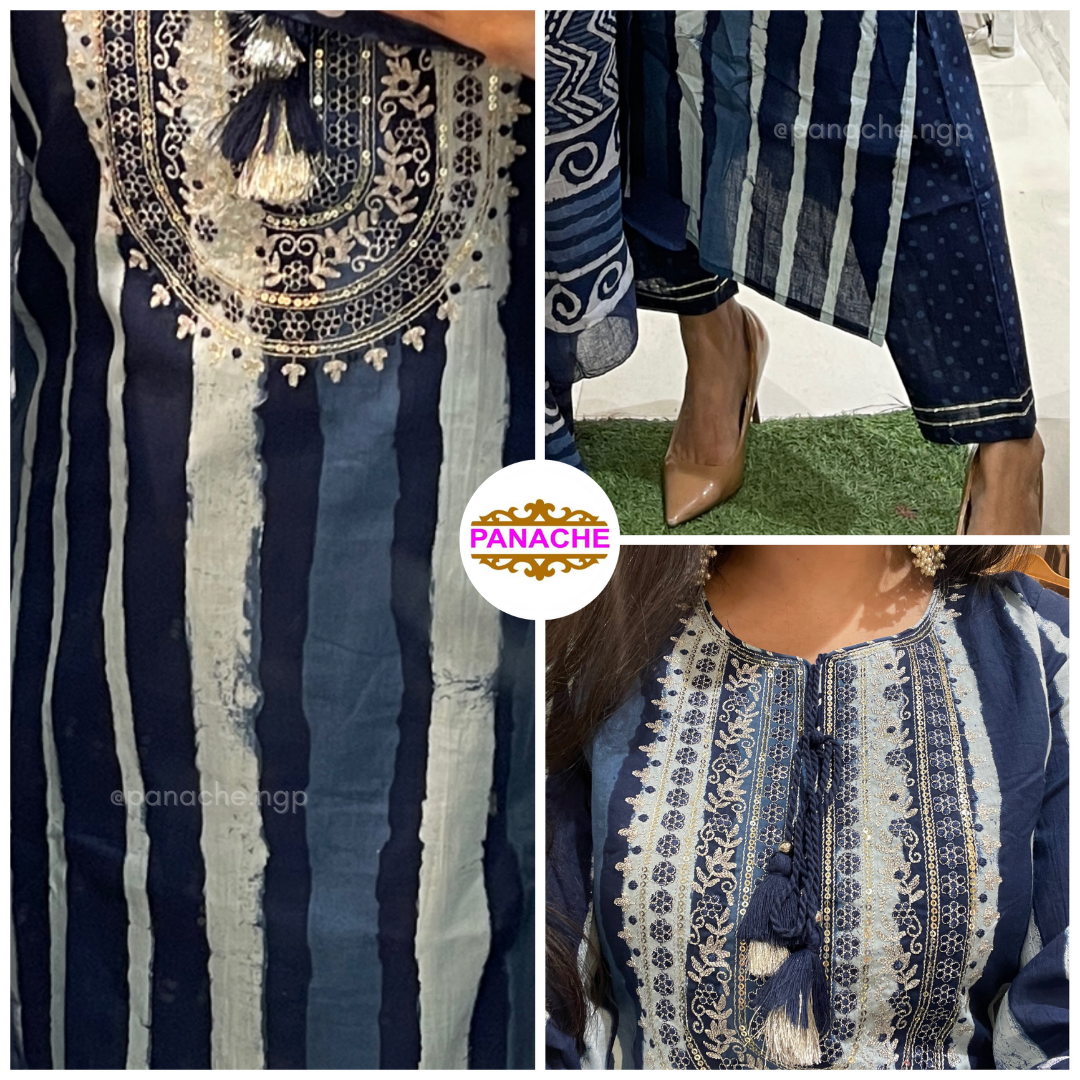 Indigo Cotton Kurta Pant Set
