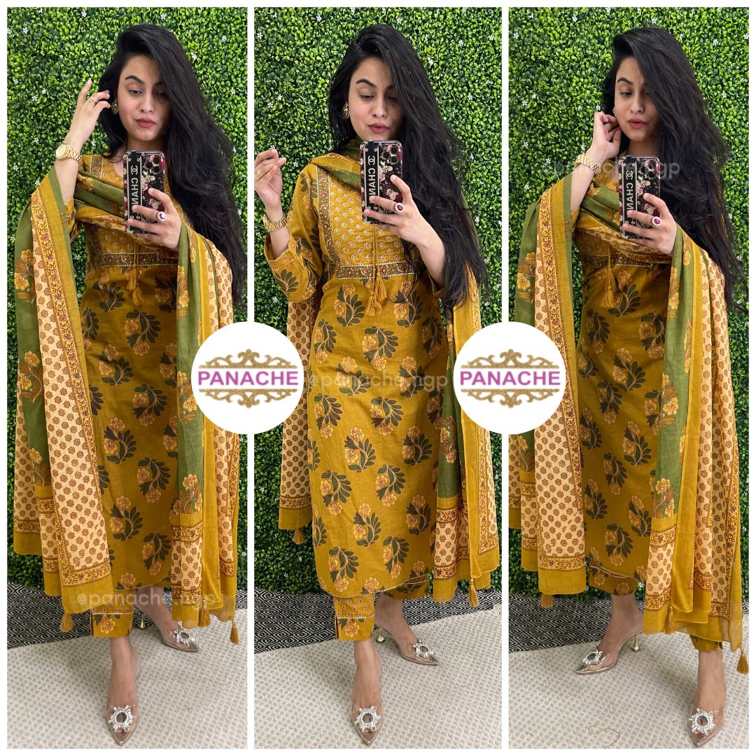 Print on print kurta pant dupatta set