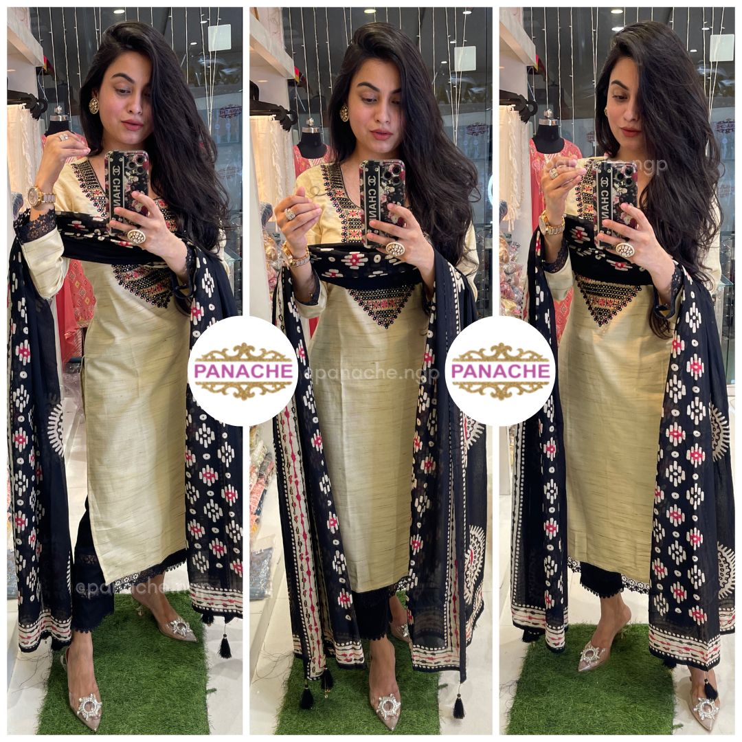 Silk set with Baatik dupatta