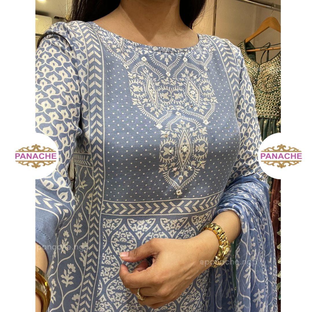 Linen Muslin print on print kurta pant set