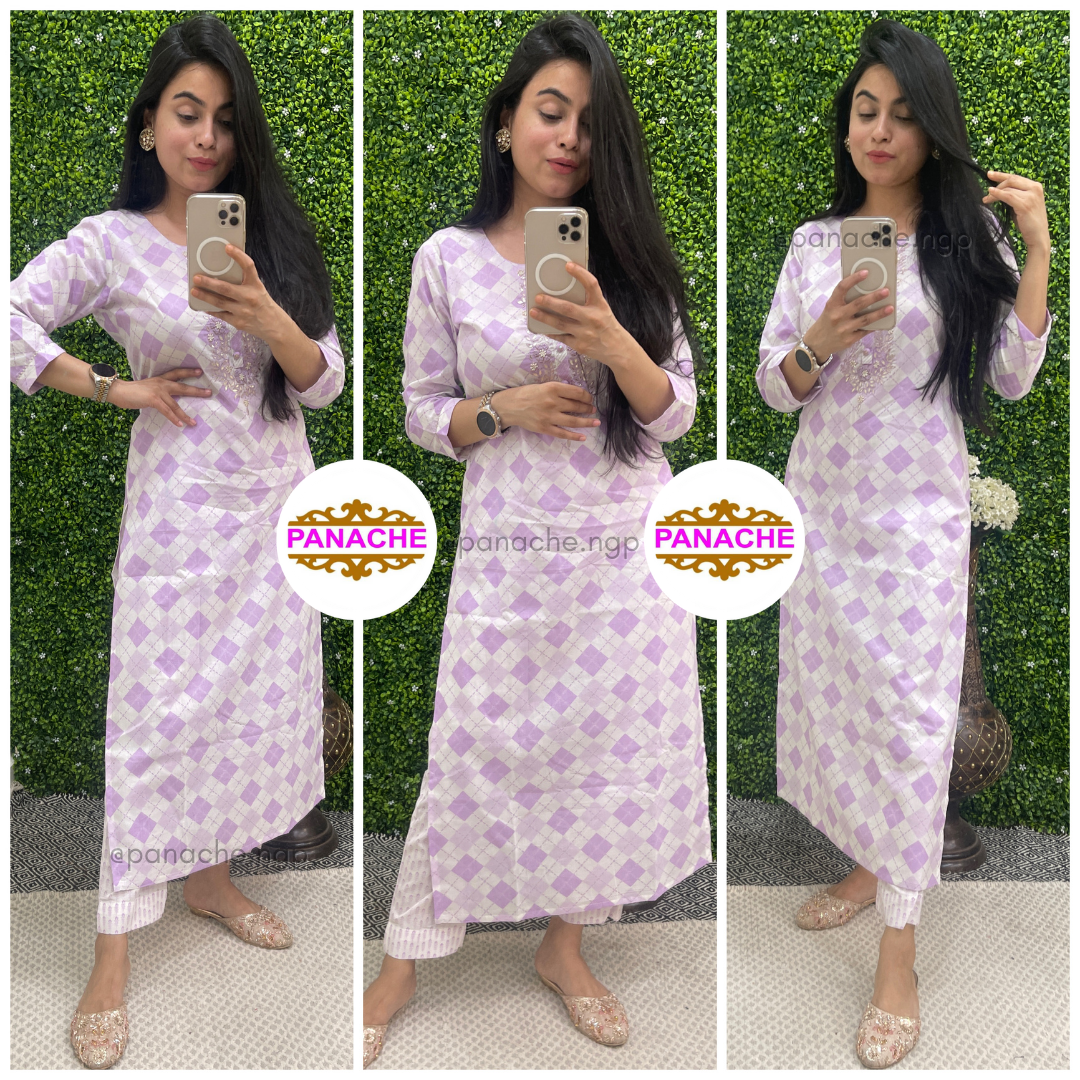 Lilac print on print cotton budget set