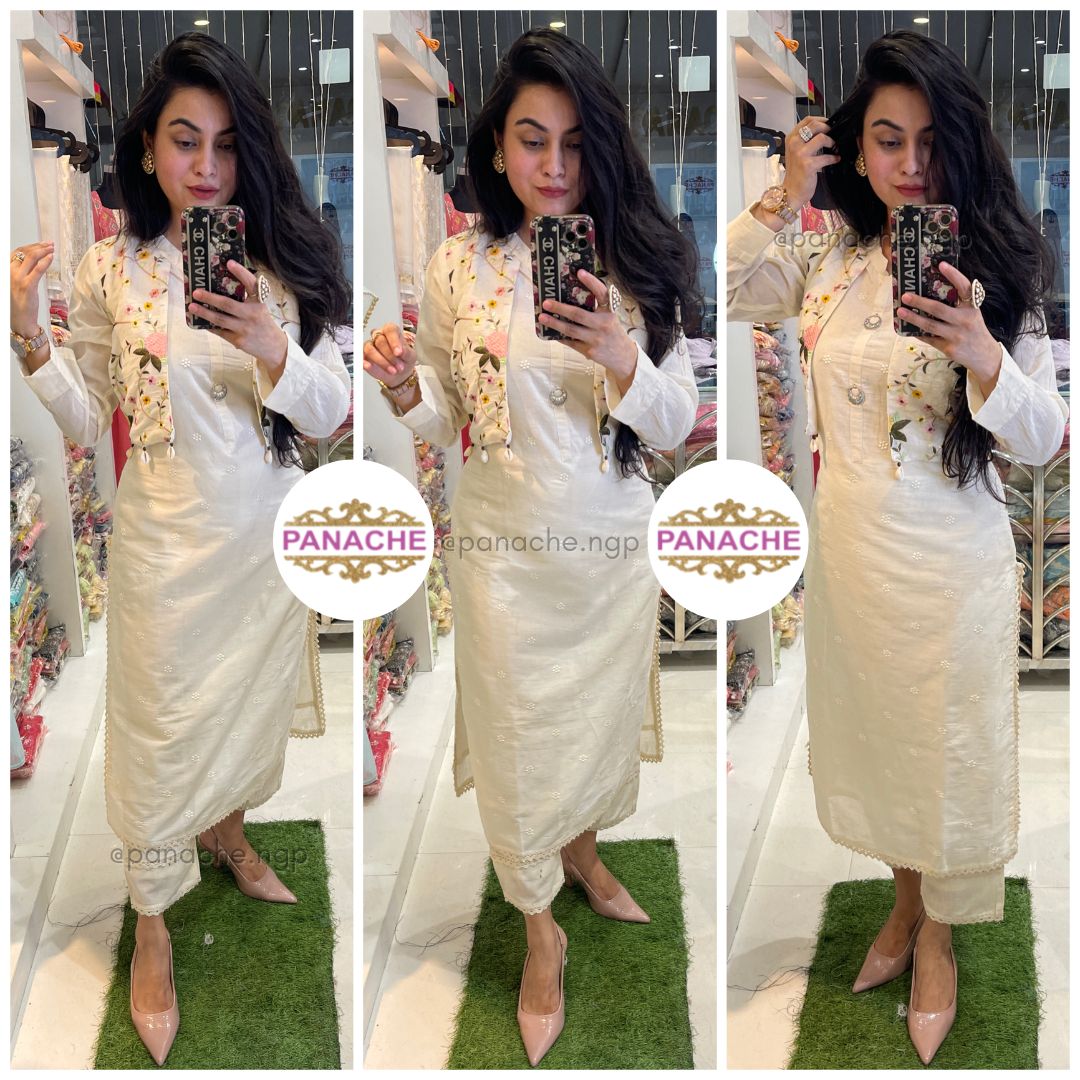 Jacket style kurti pant set