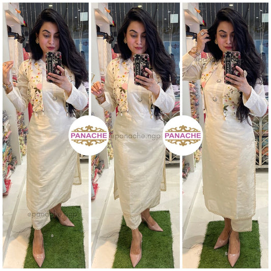 Jacket style kurti pant set