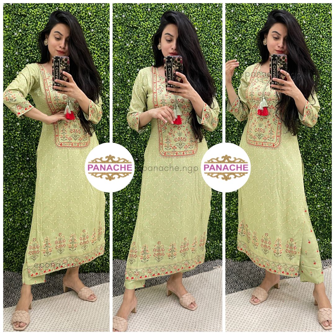Linen Muslin print on print kurta pant set