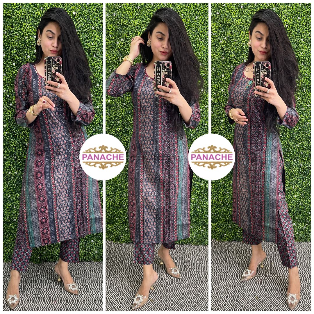 Muslin print on print kurta pant set