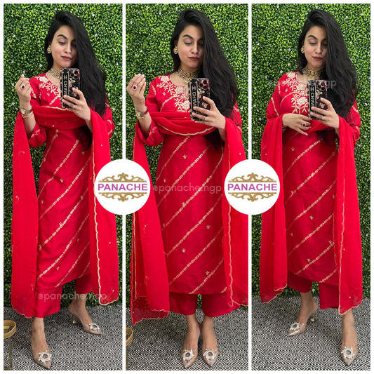 Karva chauth special red banarasi silk set