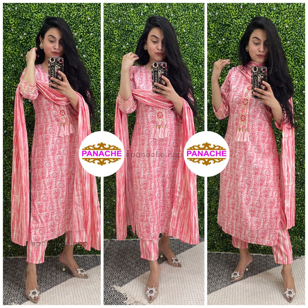 Print on Print Muslin Chic Kurta Pant Dupatta Set