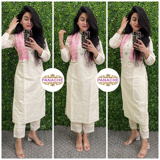 Jacket style kurti pant set