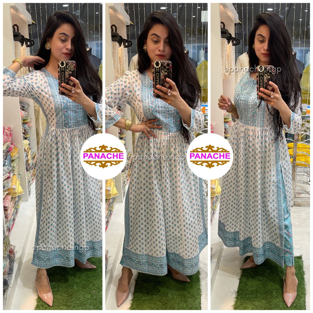 Sky blue block print kurta