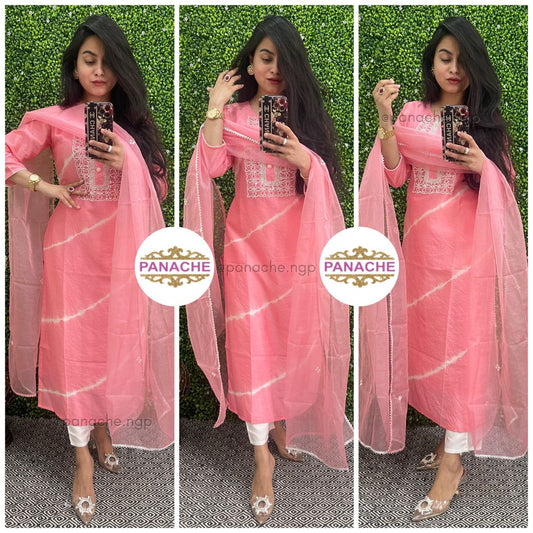 Leheriyan silk sets with delicate embroidery