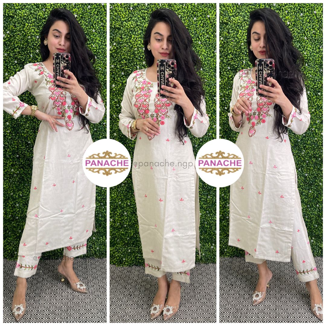 Off-white kurta dupatta set
