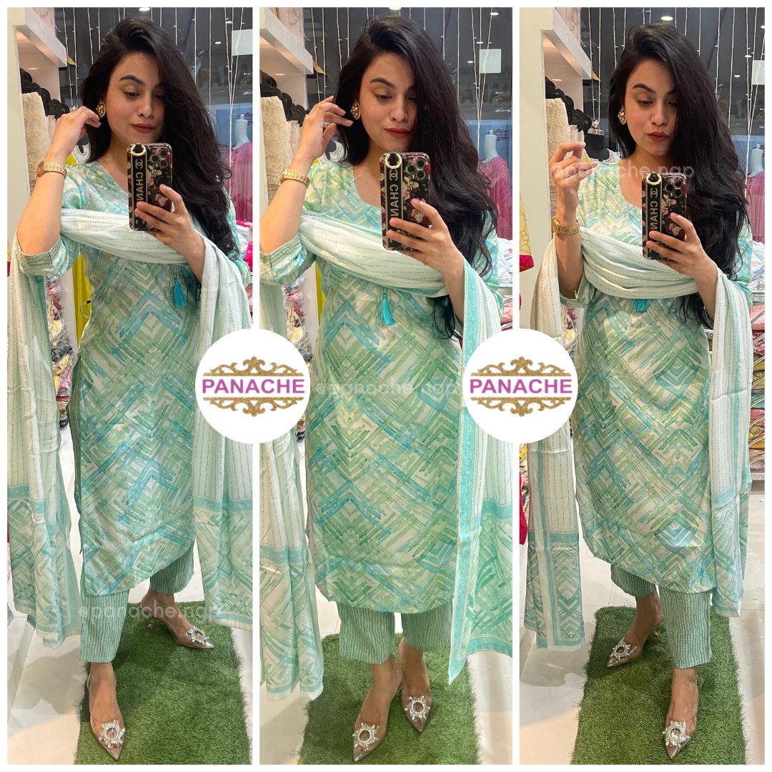 Print on print kurta pant dupatta set