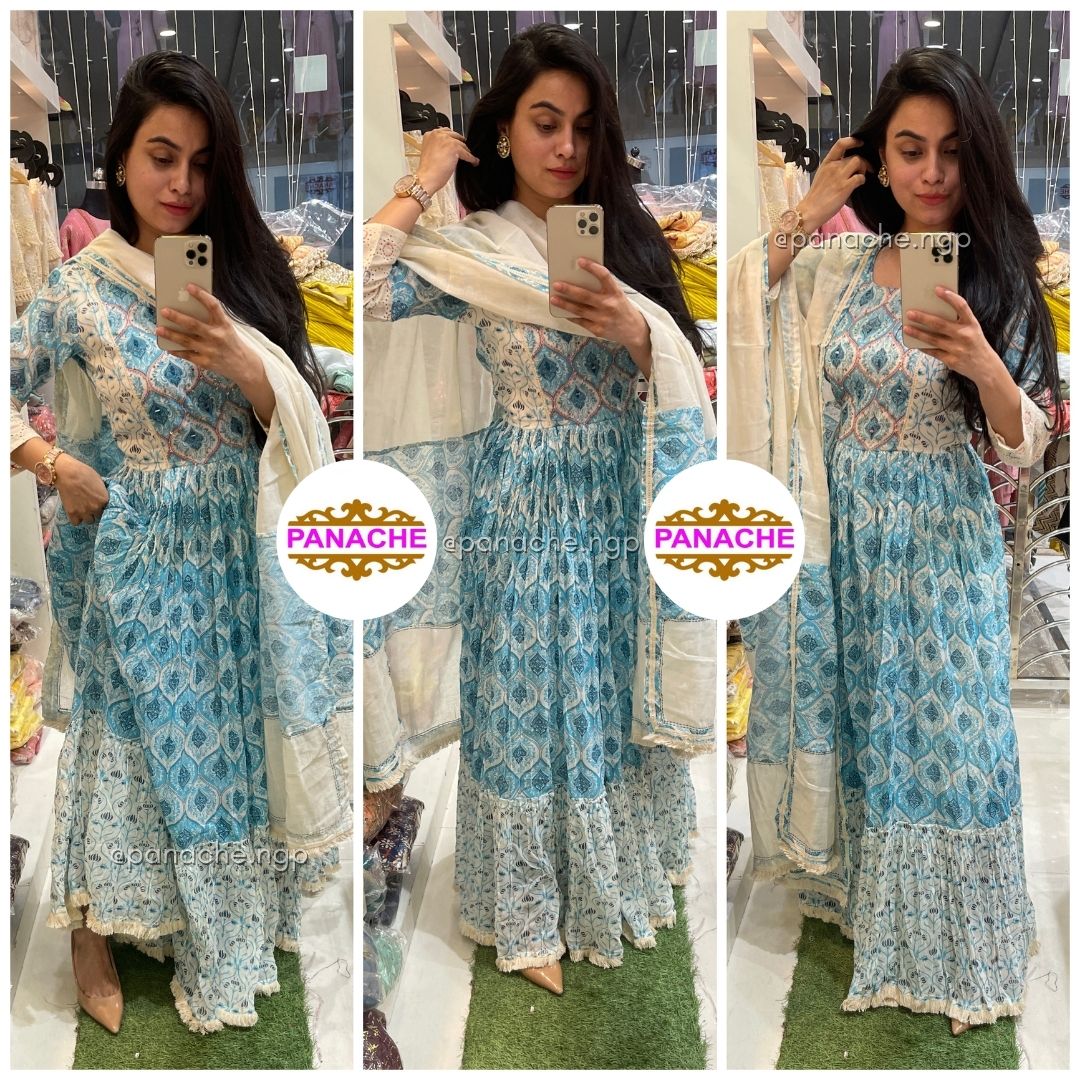 Frock Style with Ghera & Mul Dupatta